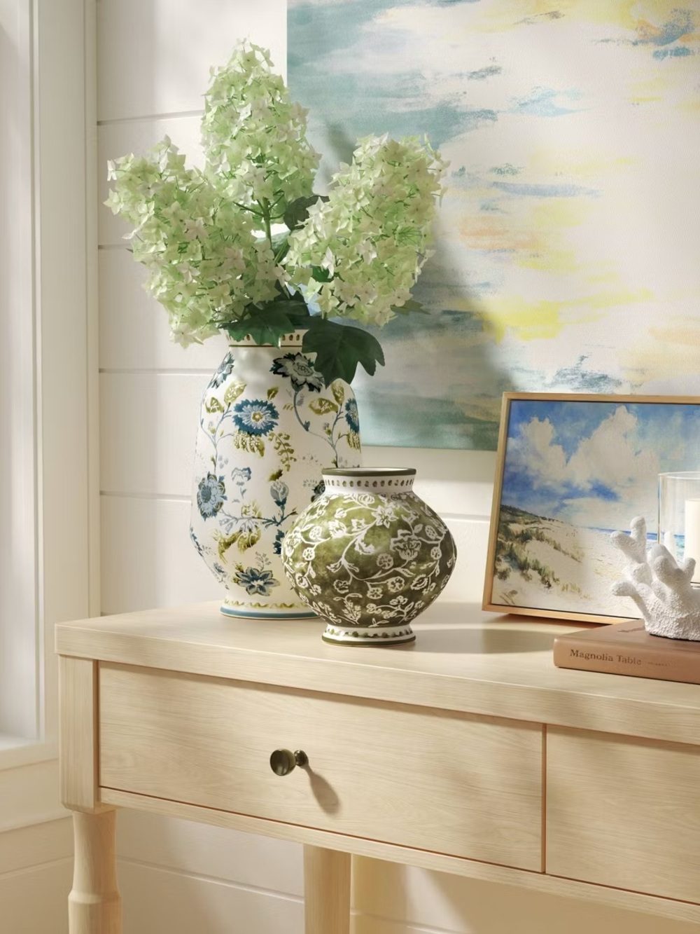 Tall Floral Painted Ceramic Vase Blue & Green - Threshold - Picture 2 of 7